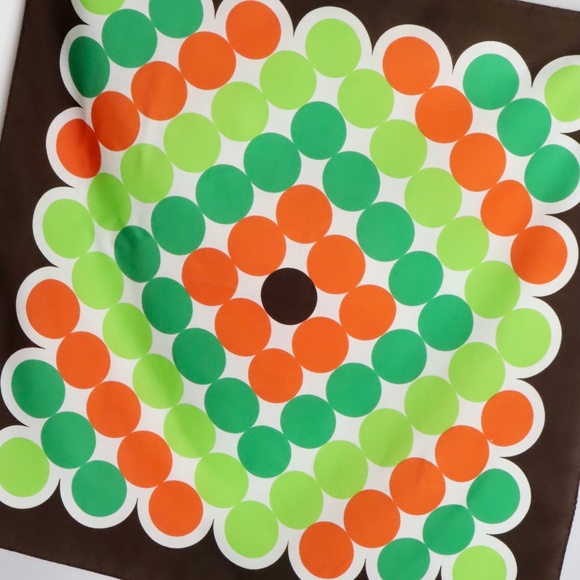 Vintage Trevira Scarf Orange Green Brown Dots Retro Mod MCM 1960s - Picture 4 of 11